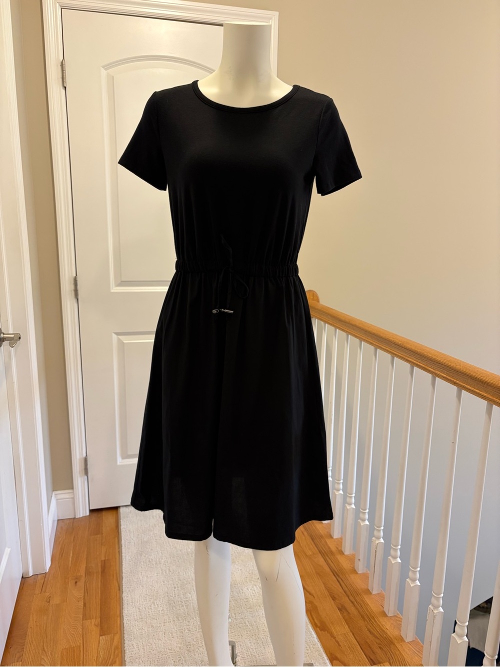 Mossimo Black Short-Sleeve Drawstring Waist Dress